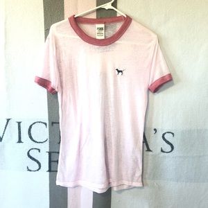 PINK VICTORIA'S SECRET SHEER LOGO T-SHIRT TEE